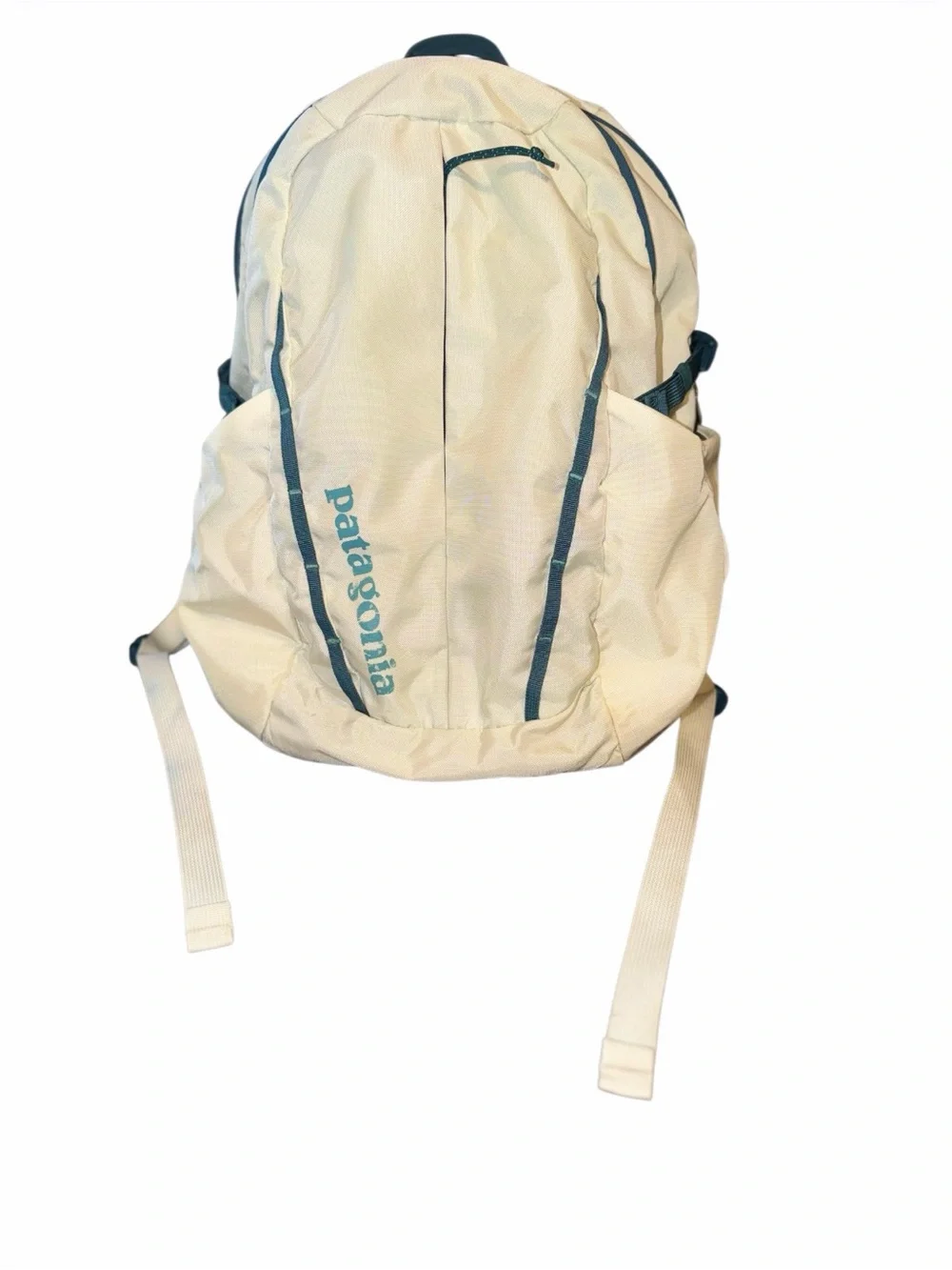 Patagonia Cream Backpack with Teal Trim and Logo